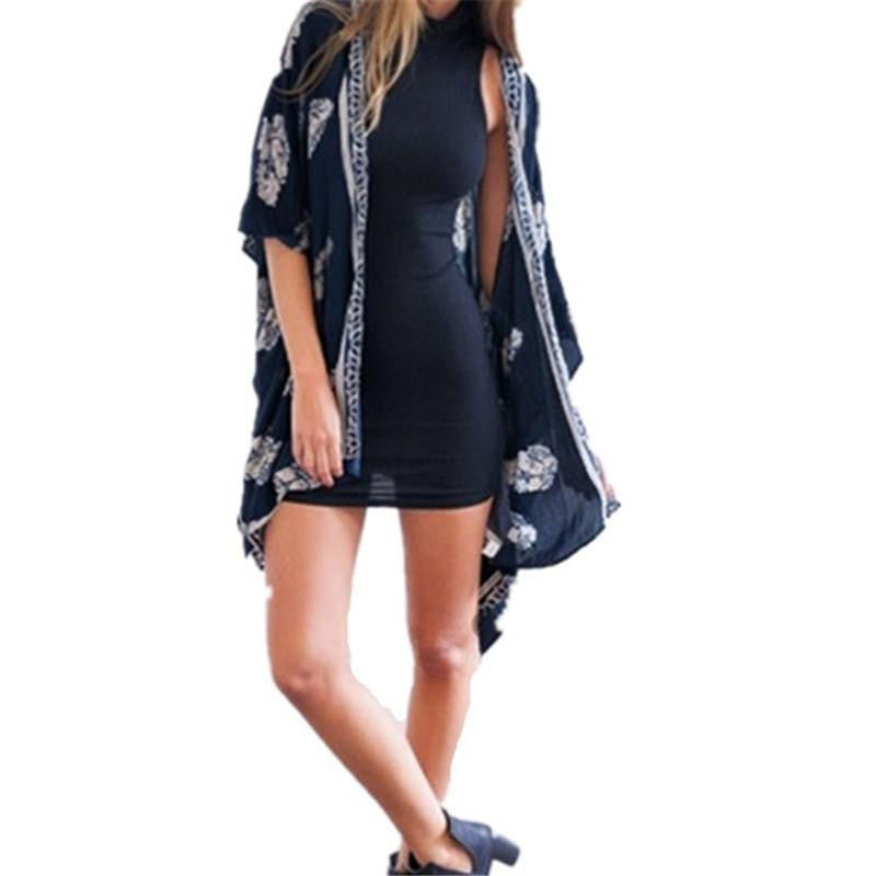 Women Casual Loose Batwing Sleeve Blouse Tops Print Kimono Cardigan Plus Size S-4XL