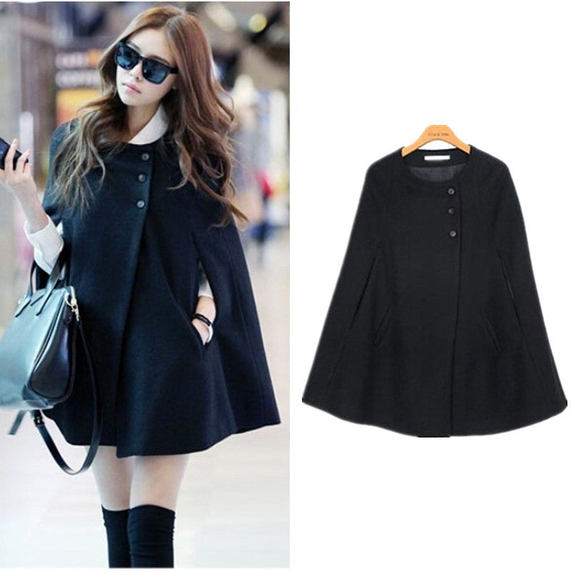 Online discount shop Australia - Korean Womens Cape Black Batwing Wool Oversized Casual Poncho Jacket Lady  Warm Cloak Coat Outwear Drop Shipping