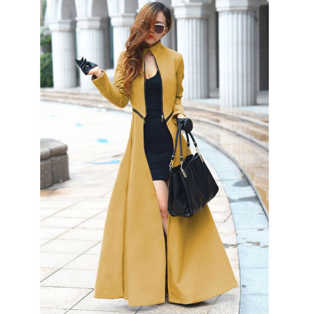 Online discount shop Australia - Fashion  Women Wool Coat Overcoat Patchwork Warm Long Jacket Maxi Dress W020