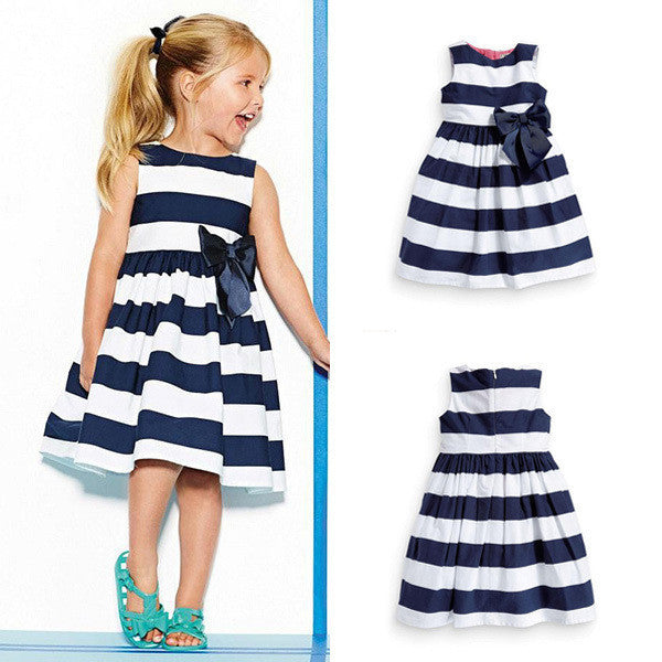 Online discount shop Australia - Baby Kid Girls Sleeveless One Piece Dress Blue Striped Bowknot Tutu Dresses