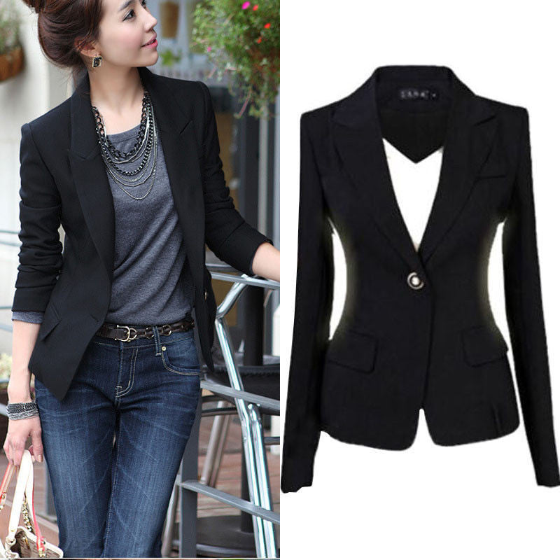 Women Blazer Jacket Suit Casual Black Coat Jacket Single Button Outerwear Woman Blaser Female