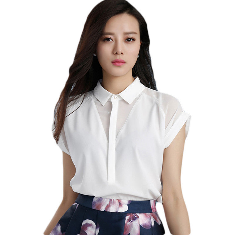 Online discount shop Australia - New  Style Office Shirt Women Short Sleeve Casual Chiffon  Female 4 Colors Work Wear Tops Woman