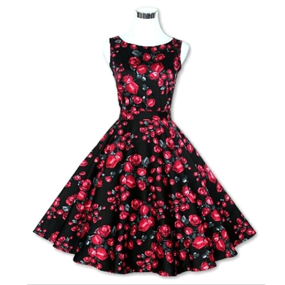 Women\'s Vintage 50s 60s Floral Rockabilly Tutu Pinup Sleeveless Bodycon Evening Party Clubwear Formal Dress