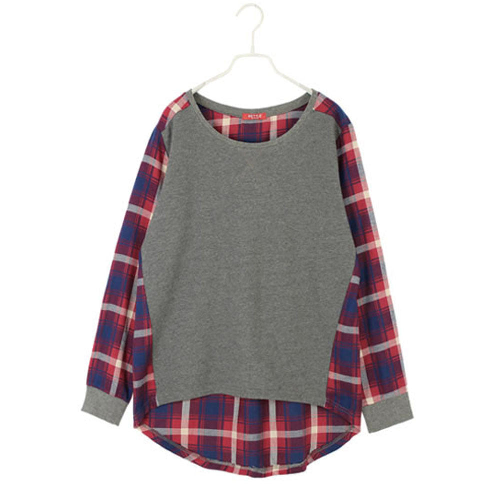 Women Lady Fashion Casual Shirts Long Sleeve Crew Neck Plaid Tops Blouse