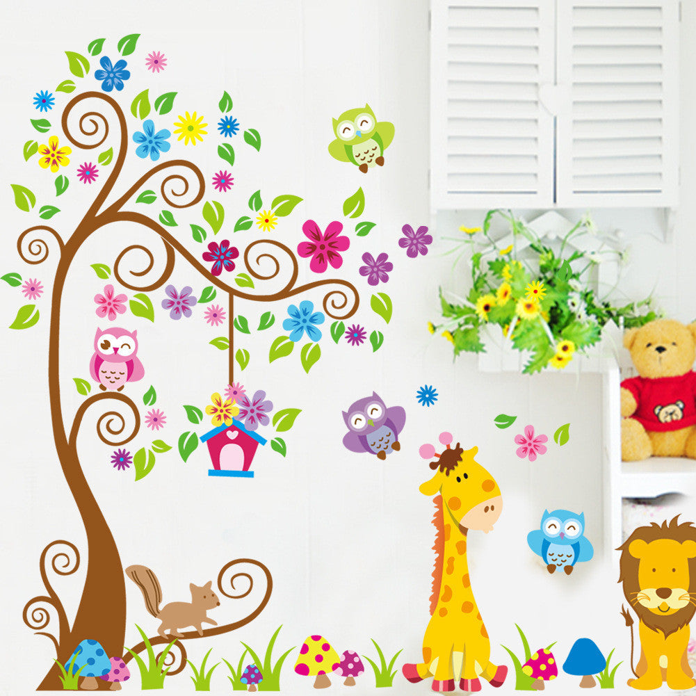 Online discount shop Australia - Cartoon Animal Tree wallpaper for kids rooms vintage child vinyl wall sticker home decor decoration