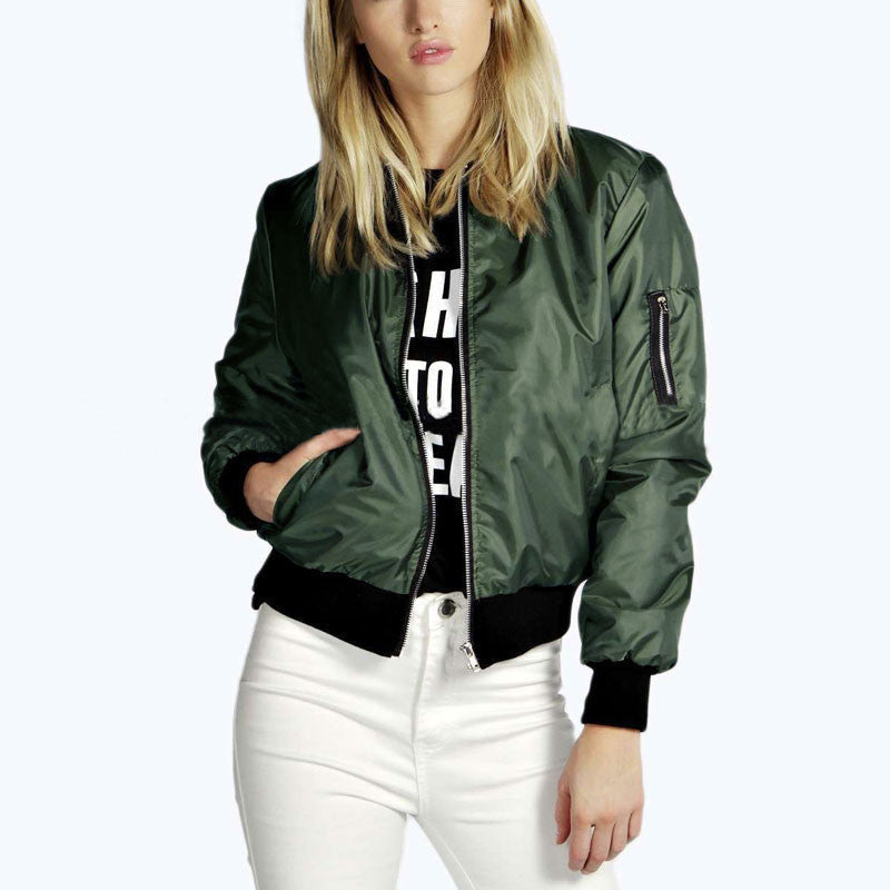 Online discount shop Australia - High Quality  Fashion Women Solid Celeb Bomber Jacket Coat Casual Stand Collar Slim Coat Short Outerwear Plus Size