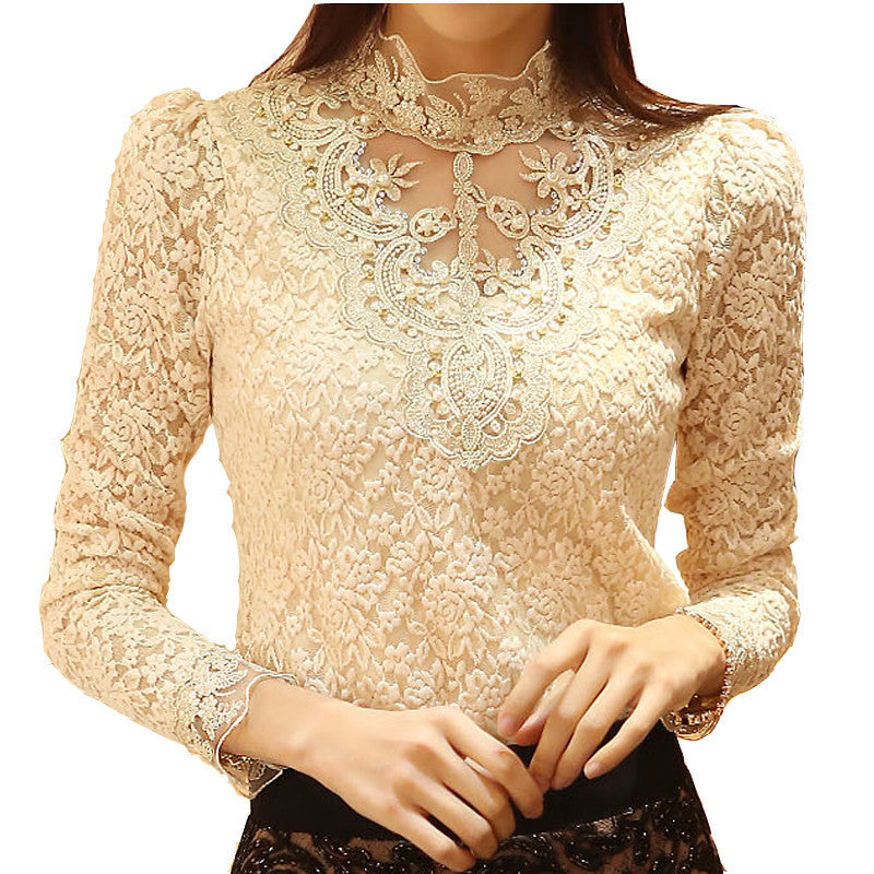 Online discount shop Australia - Lace Blouse Elegant Long Sleeve Beaded Bodysuit Women Shirts Crochet Lace Tops Women