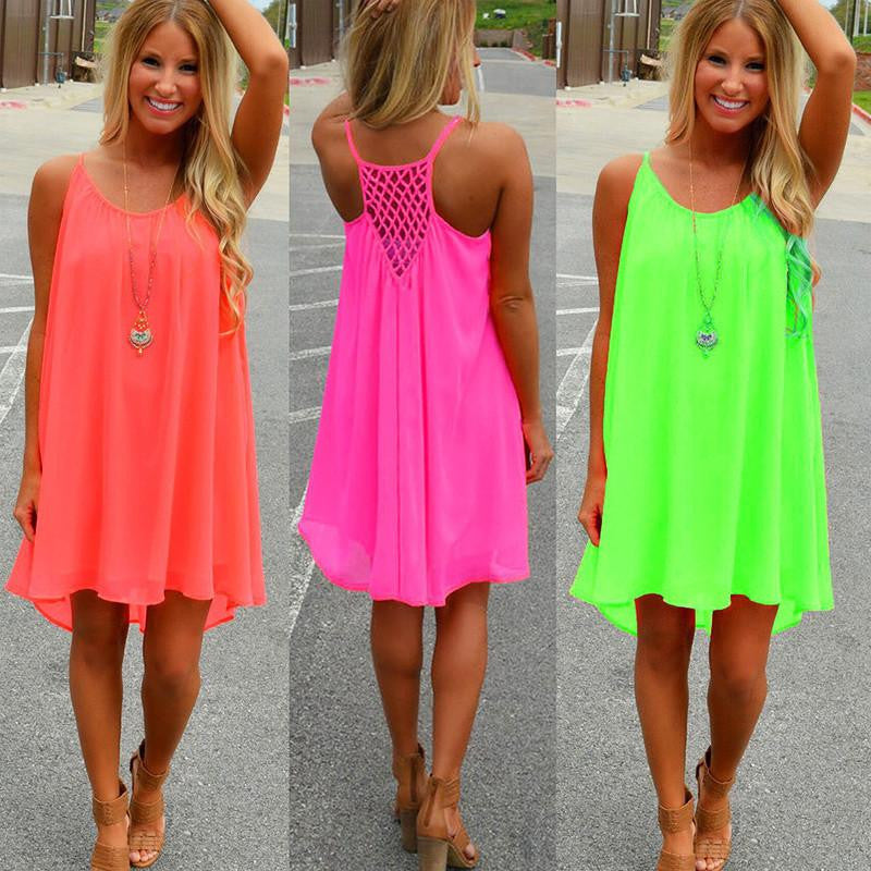 Women beach dress Fluorescence mmer dress chiffon female women dress summer style vestido plus size women clothing