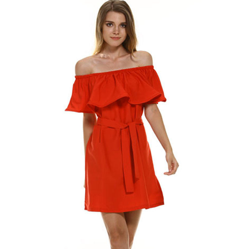 Online discount shop Australia - Fashion Brand Summer Dress Women Off Shoulder Dress Sleeveless Ruffles Cross Straps Dresses Candy Color Party Dresses