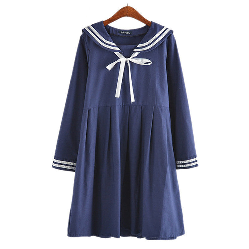 Online discount shop Australia - autumn summer new women's dress female cotton-line Japanese Naval College style sweet striped pure girls dress 2 colors