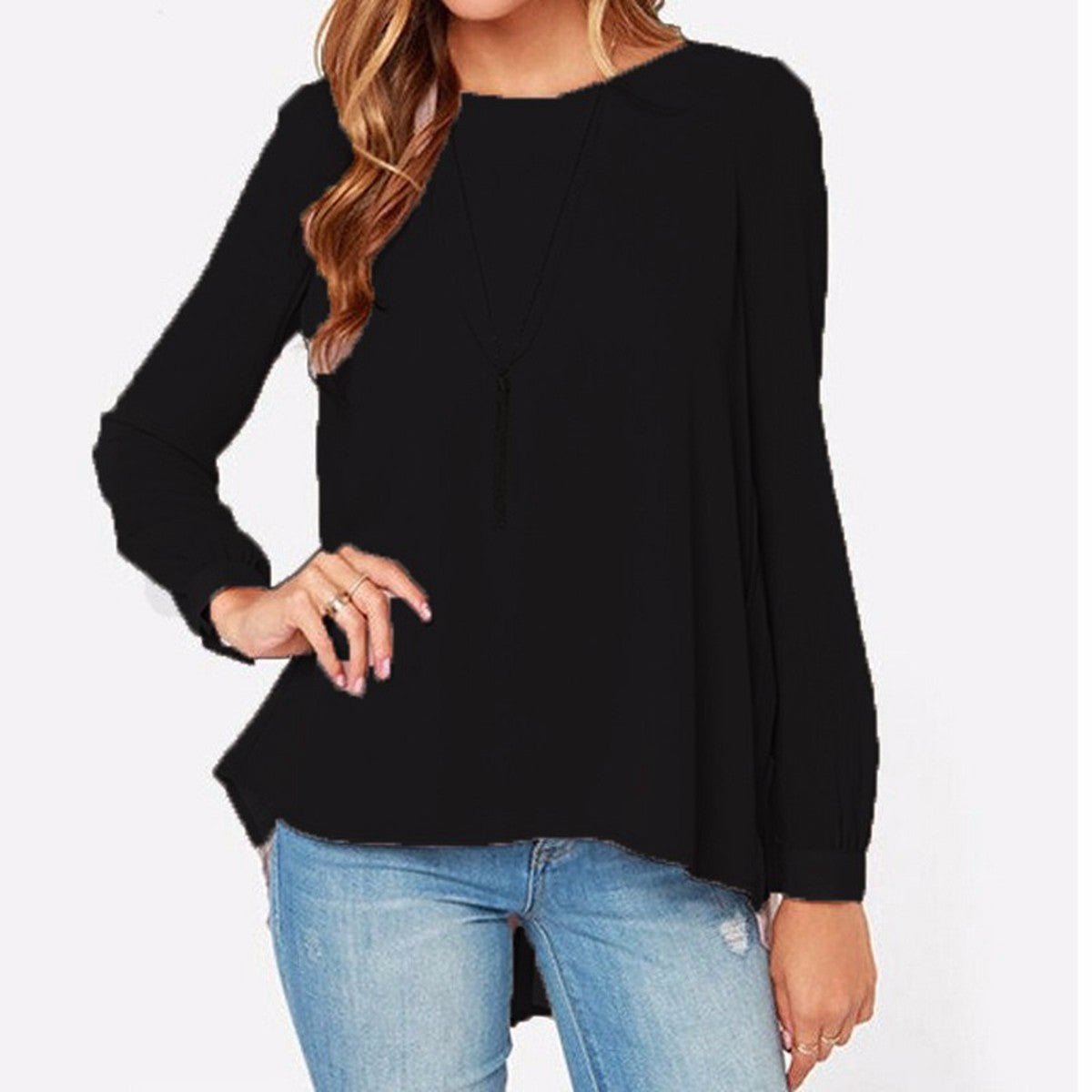 Online discount shop Australia - Fashion Women Chiffon Blouses Casual Shirt Long Sleeve Pleated Back Blouse Plus Size XS-5XL