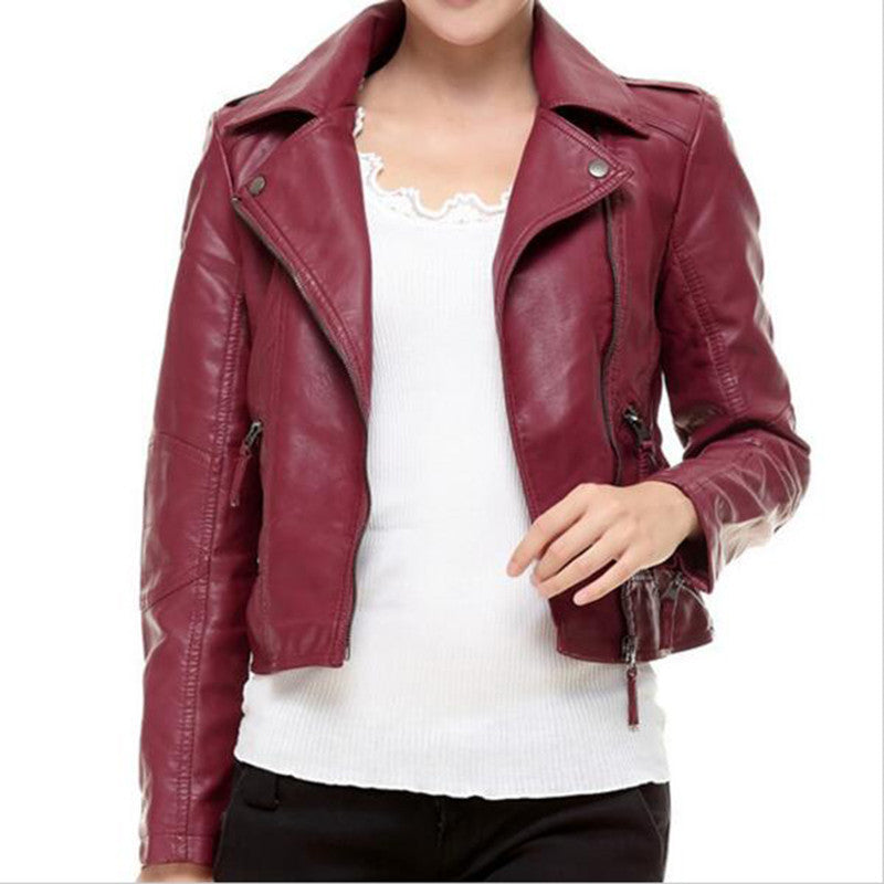 Red Leather Jacket Women Fashion Long Sleeve Slim Short Coats Black PU Motorcycle Jacket Plus Size 3XL