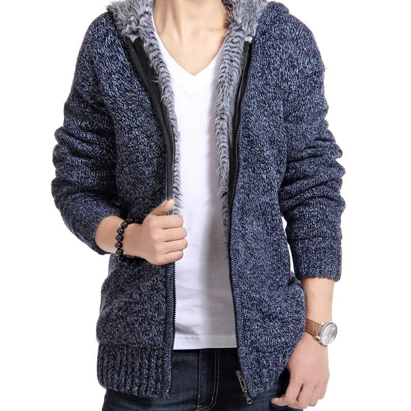 Online discount shop Australia - Jacket Men thick velvet cotton hooded fur jacket men's padded knitted casual sweater Cardigan coat Outdoors parka