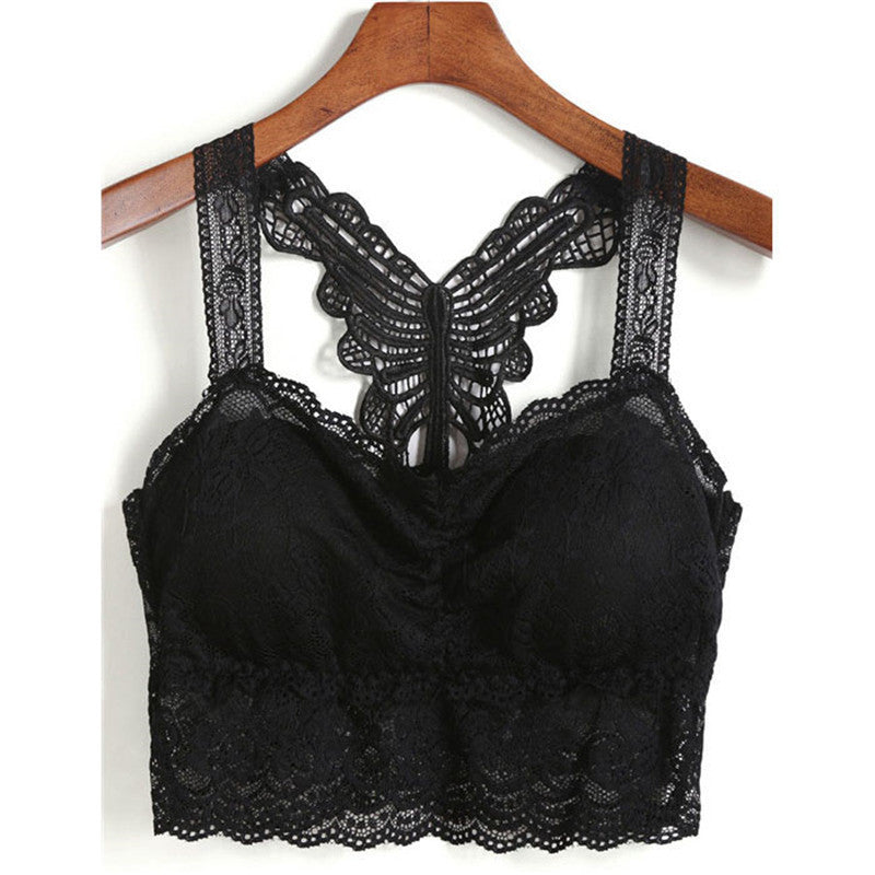 Online discount shop Australia - Lace Tops Women  Sexy Brand New Female Top Casual Black Spaghetti Strap Butterfly Crop Lingerie