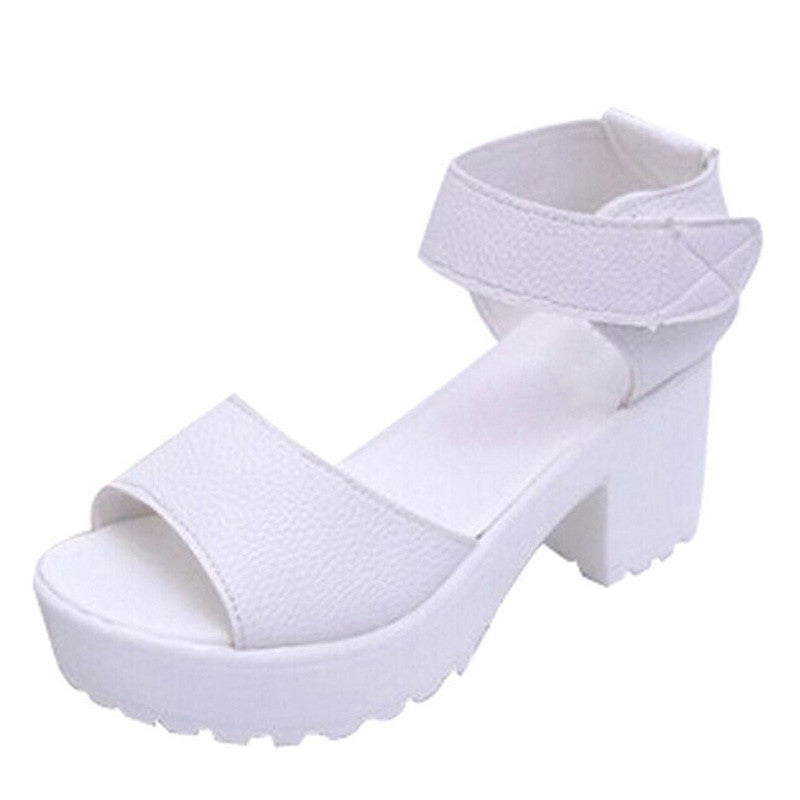 Pep-toe Woman Sandals,Platform Thick Heel Women Shoes Hook & Loop All Match Shoes For Ladies 835
