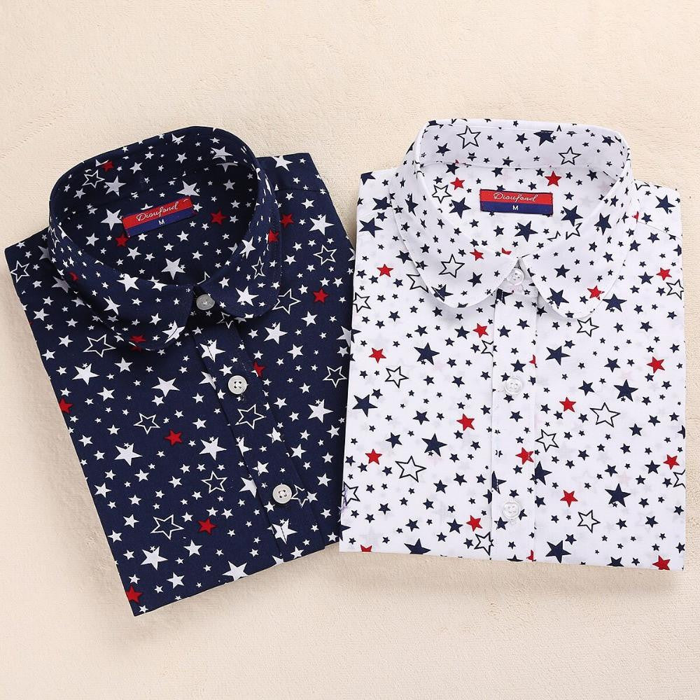 Women Floral Shirts Cotton Long Sleeve Shirt Women Floral Print Shirt Casual Ladies Blouse Turn Down Collar Women Tops