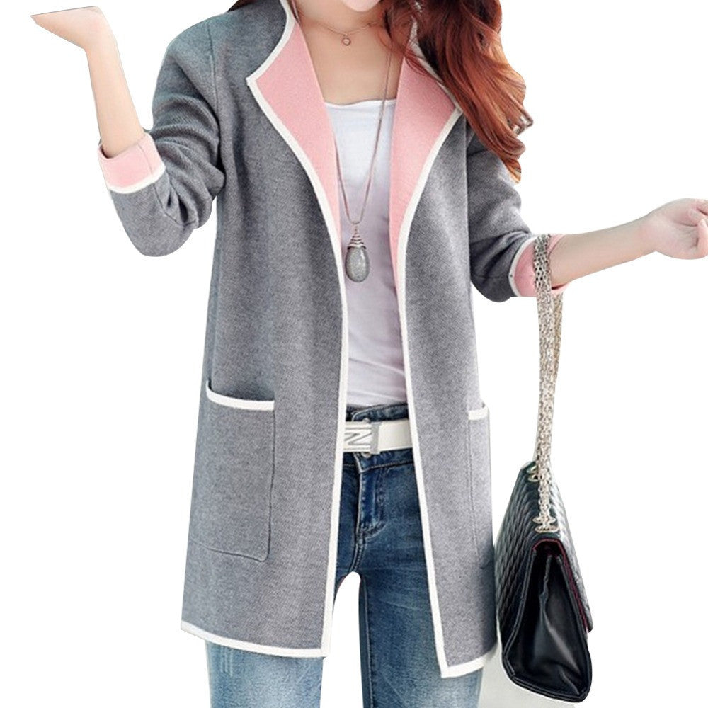 Online discount shop Australia - Long Sweaters Women New All-match Patchwork Full sleeve Slim Pocket Knitted Cardigan Sweater M-XXXL