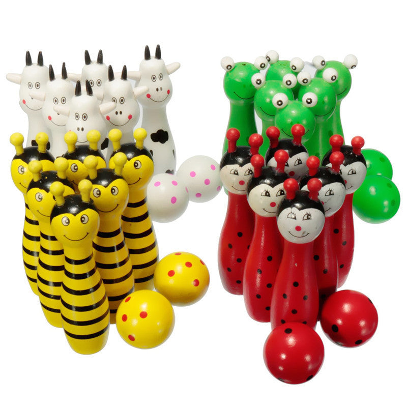 Online discount shop Australia - Lovely Mini Cartoon Wooden Bowling Ball Skittle Game Cute Animal Shape For Kids Children Toys 11.5x2.8cm 4Color 8Pcs/Set