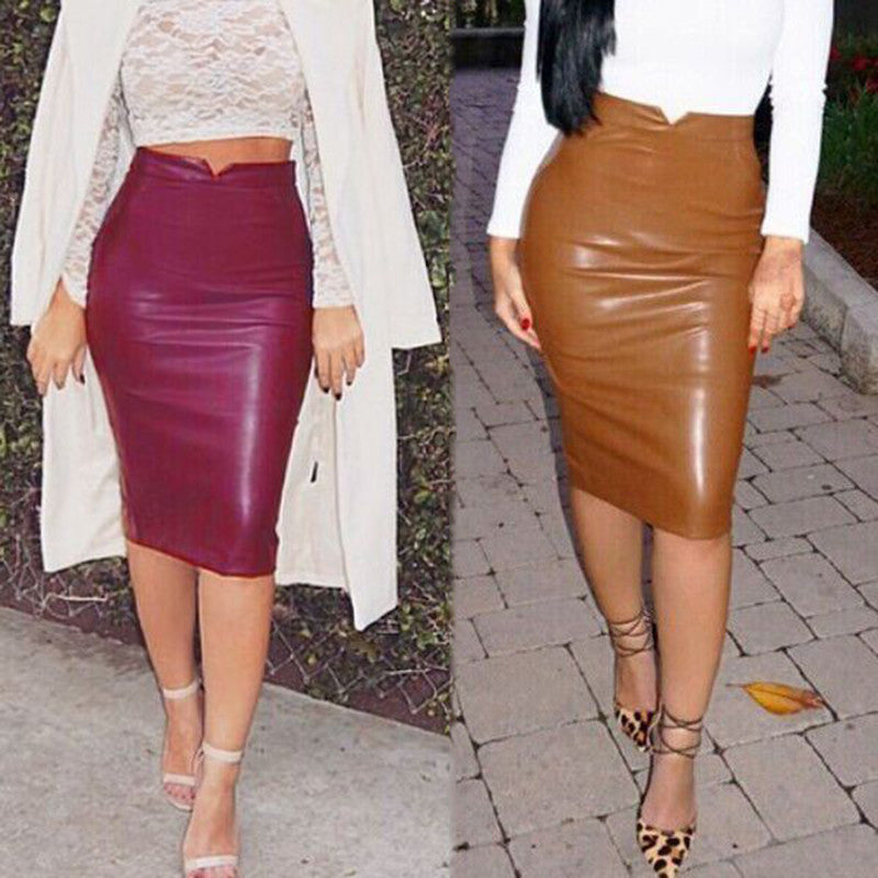 PU Faux Leather Stretch Maxi Skirts Womens High Waisted Midi Long Pencil Skirt