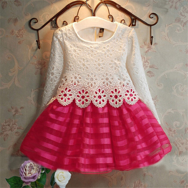 Online discount shop Australia - Dresses Kids Party For Girl Dress Children Girls Clothes 2-6Y Long Sleeve Crochet Lace Tutu Princess Vetement Fille