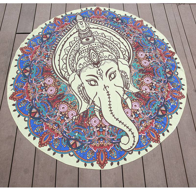 Beautiful Antique Chiffon 145cm Printed Round Elephant Indian Bohemian Mandala Tapestry Throw Yoga Mat Beach Towel Blanket