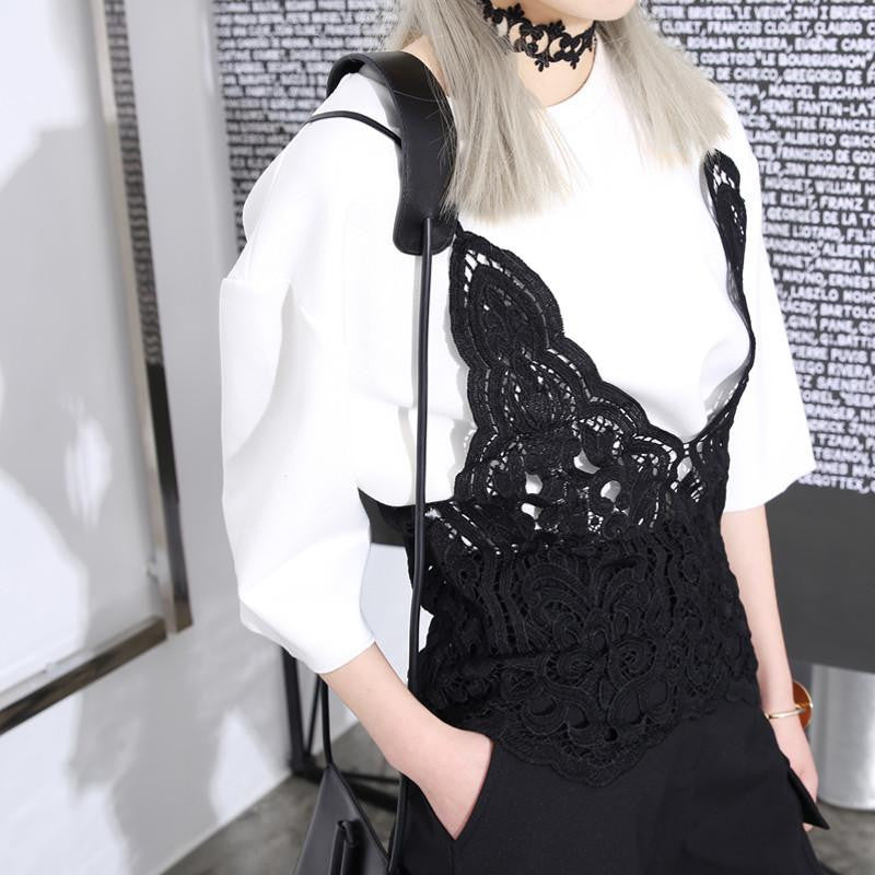 Online discount shop Australia - Korean the solid color lace Camis vest Women