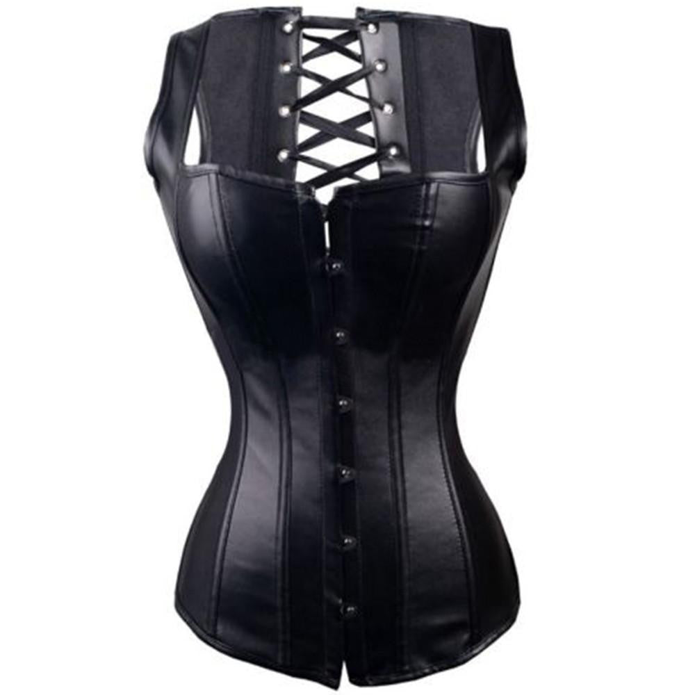 X Steampunk Steel Boned Lace up Back Body Bustier Overbust Corset Women Waist Corsets Black Plus Size S-6XL
