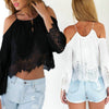 Online discount shop Australia - Casual Women Lace Off-Shoulder Clothes Long Sleeve Chiffon Crop Tops T-Shirt