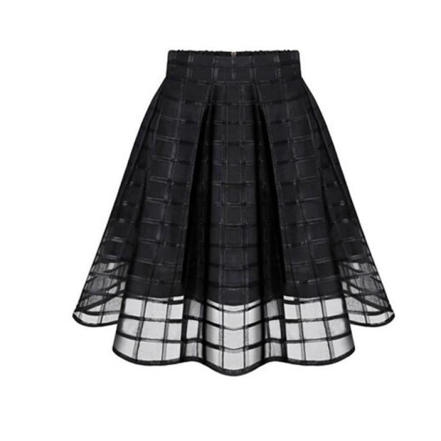 Women Organza Midi Skirts Style Elastic High Waist Zipper Ladies Skirt Female Pleated A Line Tulle Skirts #2415