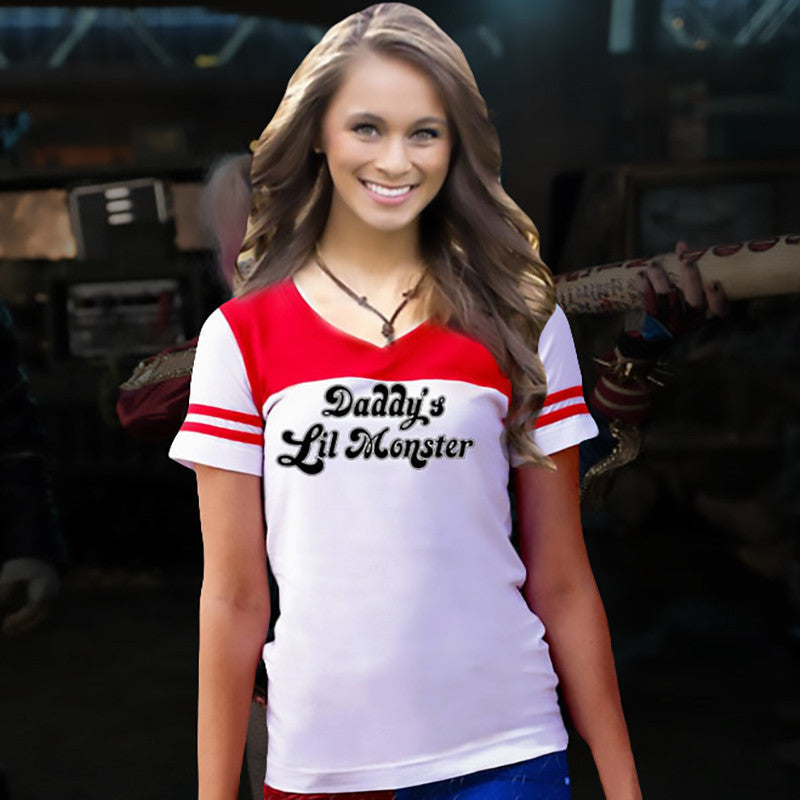 Daddy's Lil Monster Short Sleeve T-shirt Little Harley Quinn Inspired Cosplay Shirt Costume