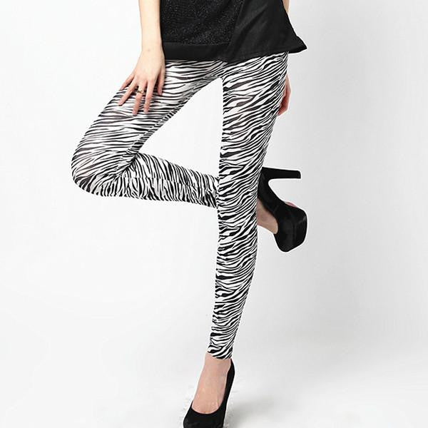 Women Zebra Print Skinny Tights Small Feet Stretch Casual Pencil Pants