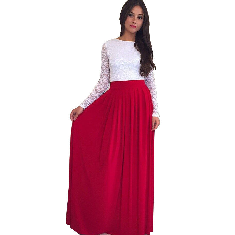 Online discount shop Australia - Lace Patchwork O-neck Long Sleeve Party Women Dresses Floor Length Big Swing Casual Maxi Dress WYZ7151