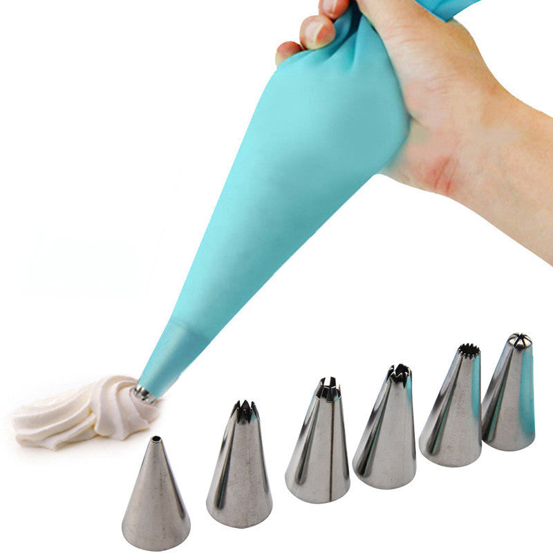 Online discount shop Australia - Hot Silicone Icing Piping Cream Pastry Bag + 6 X Stainless Steel Nozzle Set DIY Cake Decorating Tips Cupcake Fondant Sugarcraft