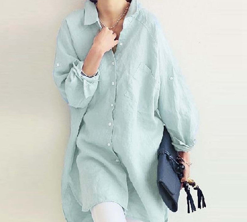 Online discount shop Australia - Leisure Long Sleeve Cotton Linen Shirts Women Casual Loose Solid Button Blouse Tops  US Plus Size 4-24