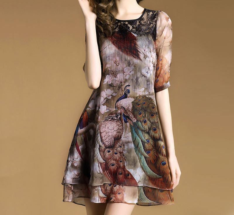 summer dress Original Design Peacock Printing women dress mini fashion Style thin autumn sexy vestidos 8096