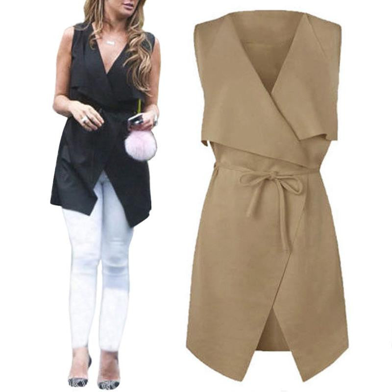 Women Coat Sleeveless Waterfall Cape Long Cardigan Jacket Coat Wind break