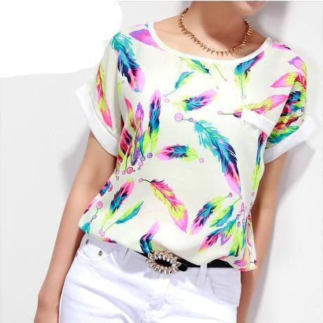 Women Blouses Shirts Chiffon Plus Size Top Tee Short Shirt Woman Clothing Tops Shirt Floral Fashion