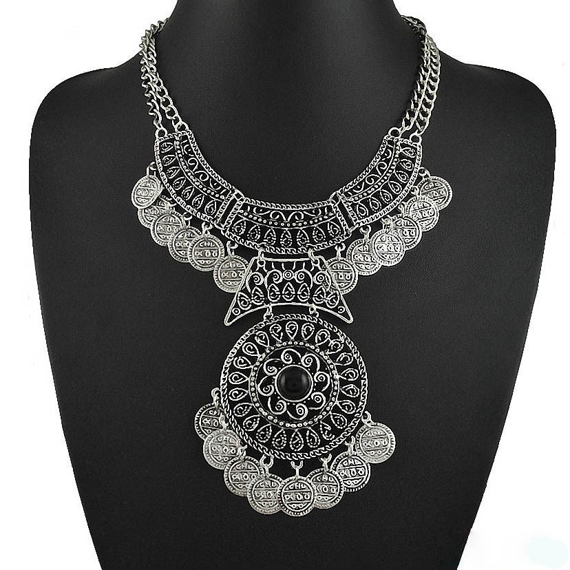 Online discount shop Australia - Gypsy Bohemian Vintage Silver Plated Coin Turkish Beachy Bib Statement Necklace Women Necklaces & Pendants Jewelry Colar