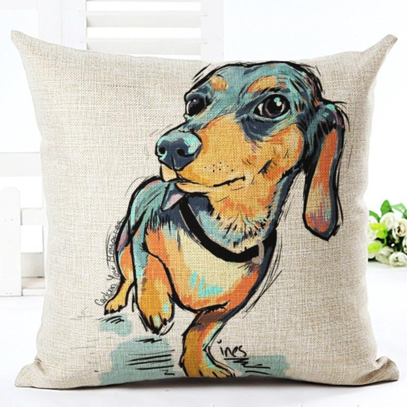 Square Cotton Linen colourfu Bull Terrier Painted Bull dog dachshund 3D Cushion Cover For Home Sofa Pillow Case