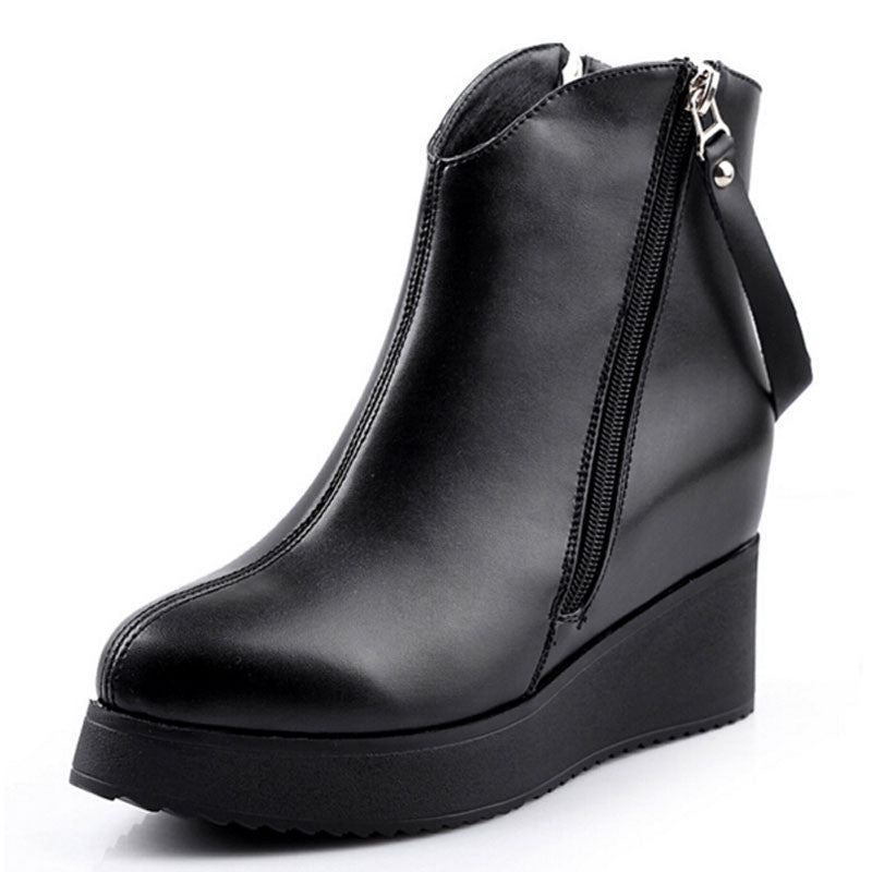 Women's Ankle Boot PU Leather Increased Height Fashion Boots Pointed Toe Wedges Shoes For Women XWX2668