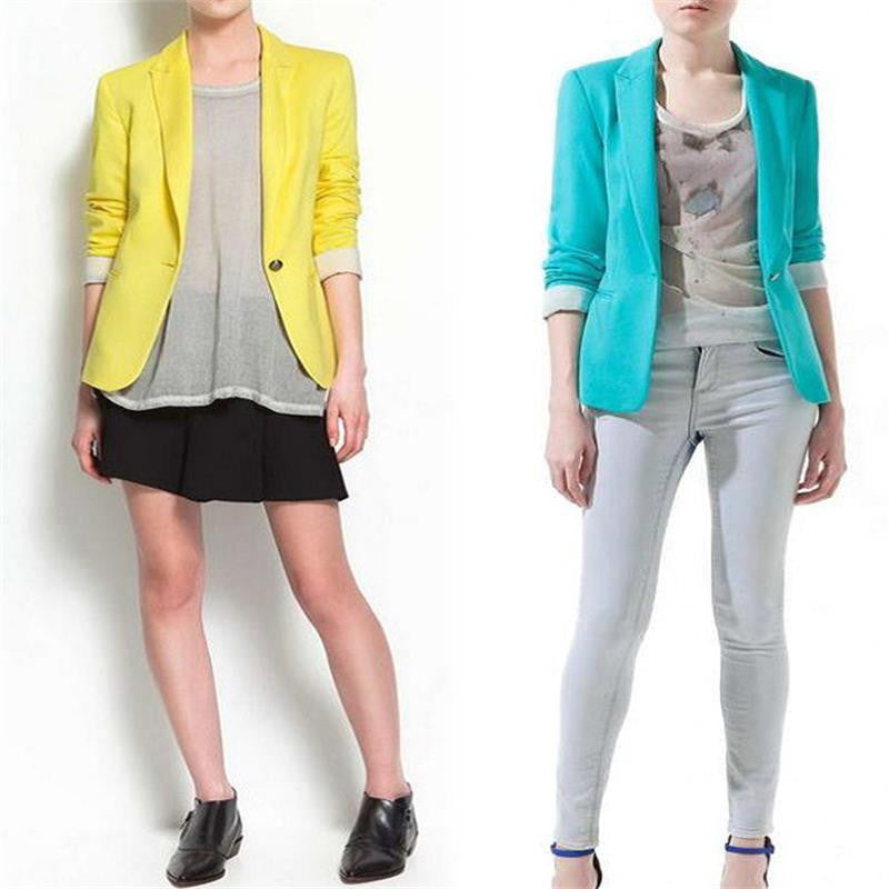 Women Candy Color Jackets Suit Slim yards Ladies Blazers Work Wear Jacket
