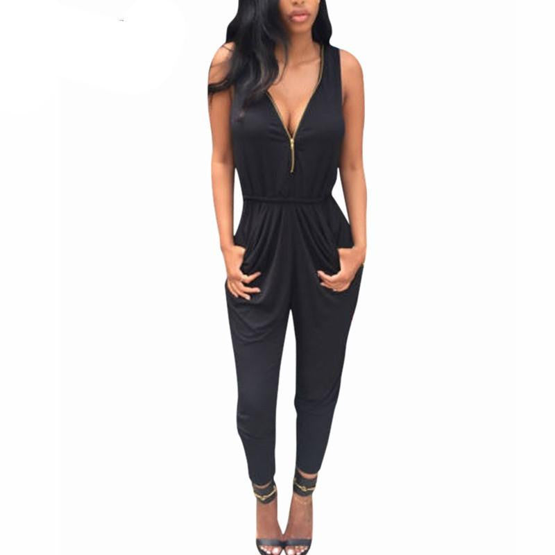 Womens Jumpsuit V Neck Sleeveless Playsuit Bodycon Casual Bodysuit Long Trousers Plus Size