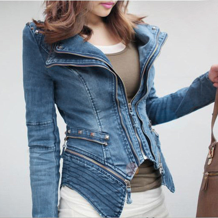Online discount shop Australia - New  S-XXL fashion Star jeans women Punk spike studded shrug shoulder Denim cropped vintage style jacket coat