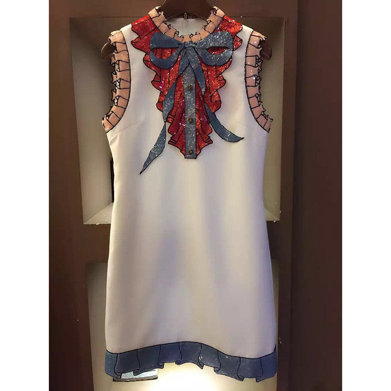Online discount shop Australia - Fashion Summer Runway Dress Women's Sleeveless Luxury Sequined Bow Vintage Mini Dress