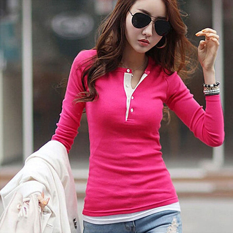 Online discount shop Australia - 5 Colors Women Long Sleeve Cotton Shirt Slim Ladies Tops Blouse Sweater