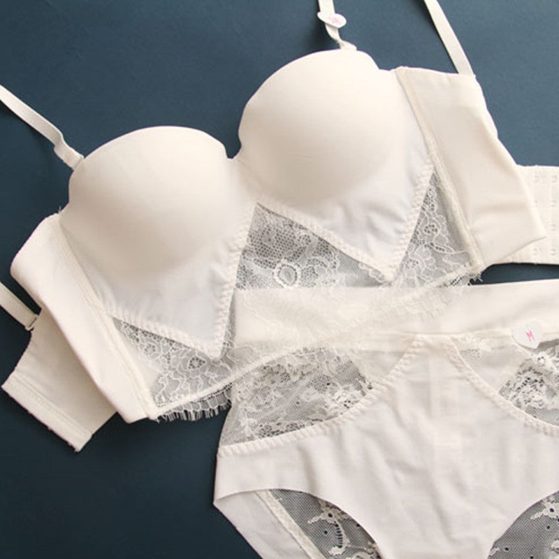 Online discount shop Australia - 1/2 cup lace thicken deep v bras and transparent panties young girls lingerie push up women underwear set plus size