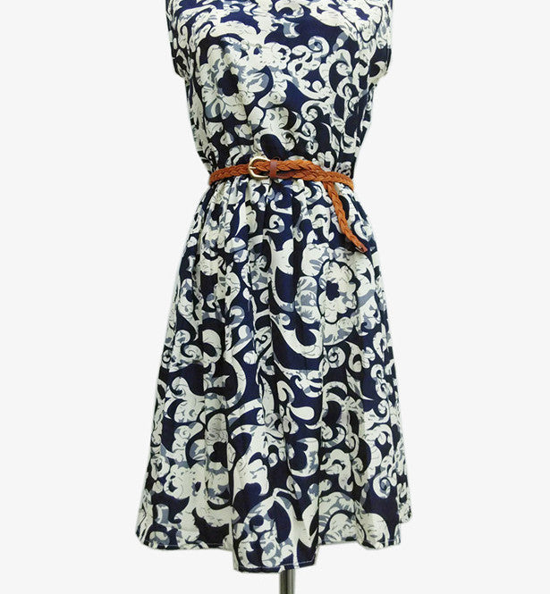 Online discount shop Australia - 20 Colors Fashion Women New Sleeveless Round Neck Florals Waistband Print Dress