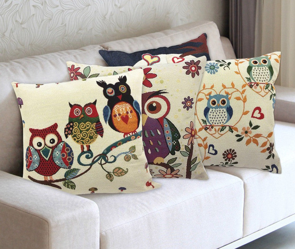 Owl Printed Cushion Home Decor 43x43cm/17x17'' Linen&Polyester Decorative 1Pcs/lot