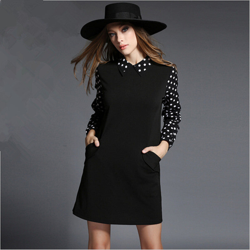 Online discount shop Australia - Euro Style 4XL Plus Size Women Black Dress Autumn Winter Vestidos Long Sleeve Casual Loose Dot Dress Roupas Femininos 51440