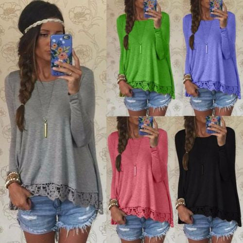 Women's Long Sleeve Shirt Casual Loose Cotton Tops Lady